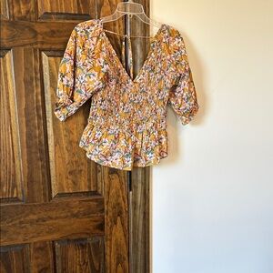 Vigoss Floral Smocked Blouse - Orange and White
